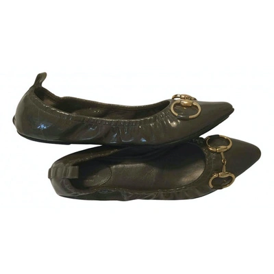 Pre-owned Gucci Patent Leather Flats In Anthracite
