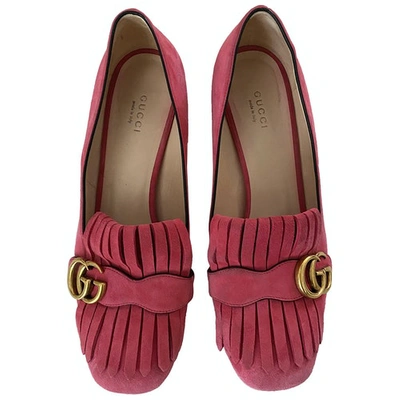 Pre-owned Gucci Marmont Pink Suede Heels