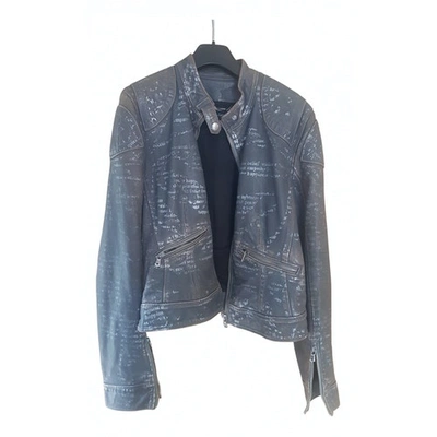 Pre-owned Dolce & Gabbana Leather Biker Jacket In Grey