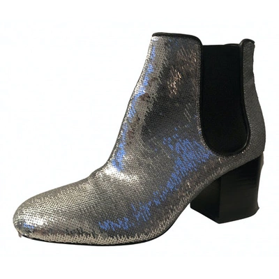 Pre-owned Diane Von Furstenberg Glitter Ankle Boots In Silver
