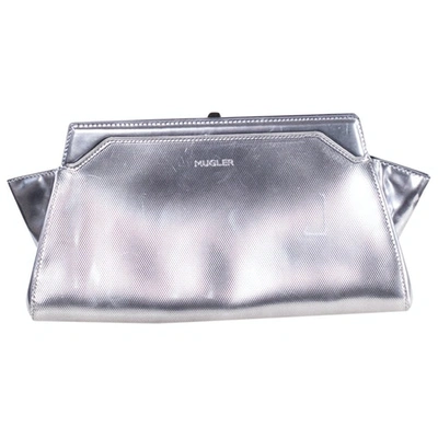 Pre-owned Mugler Leather Clutch Bag In Silver