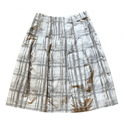 Pre-owned Nicole Farhi Linen Mid-length Skirt In Ecru