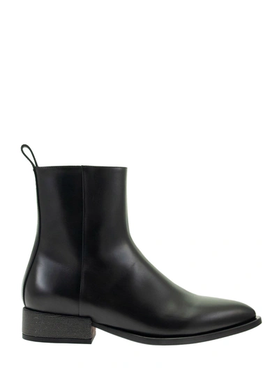 Shop Brunello Cucinelli Mid Calf Boots Smooth Calfskin Boots With Precious Heel In Black