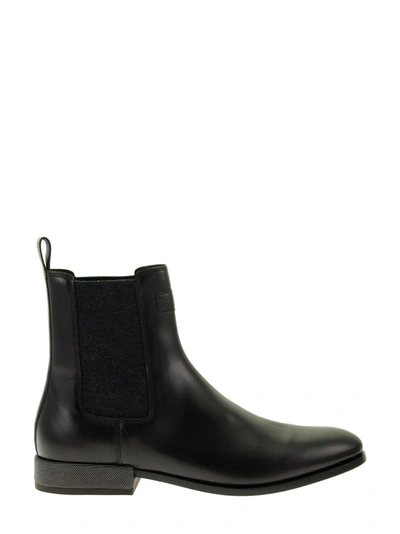 Shop Brunello Cucinelli Smooth Calfskin Chelsea Boots With Precious Heel In Black