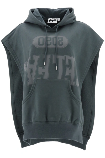 Shop Telfar Sleeveless Hoodie With Logo In Off Black (grey)