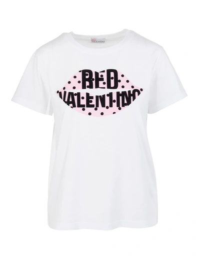 Shop Red Valentino White Woman T-shirt With Redvalentino Mouth Print In Bianco Ottico
