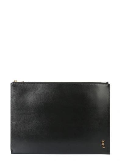 Shop Saint Laurent Pouch With Logo In Nero