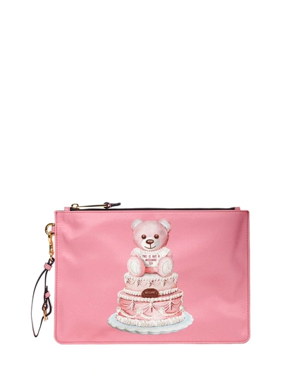 Shop Moschino Teddy Bear Cake Clutch In Pink