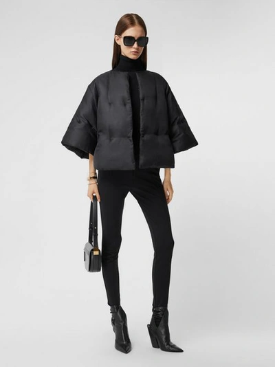 Shop Burberry Silk Twill Puffer Cape In Black