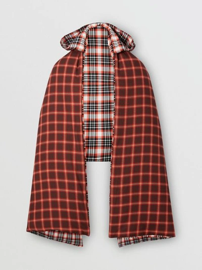Shop Burberry Reversible Tartan Cotton Puffer Poncho In Bright Red