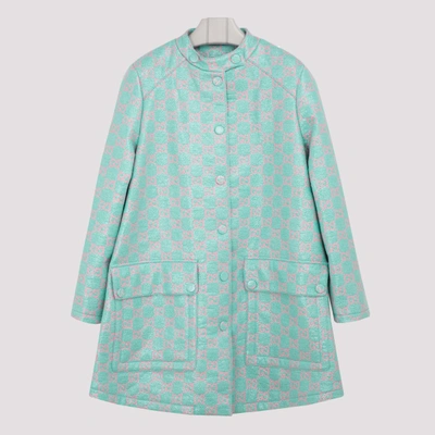 Shop Gucci Cappotto Macro Gg Tweed In Light Blue