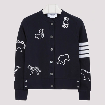 Shop Thom Browne Navy Printed Animalier Buttoned Sweatshirt