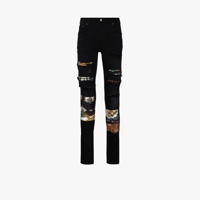 Shop Amiri Scarf Patch Skinny Jeans In Black