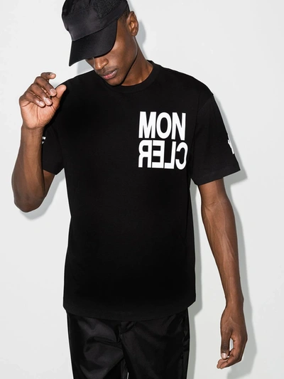 Shop Moncler Black Logo Print Cotton T-shirt