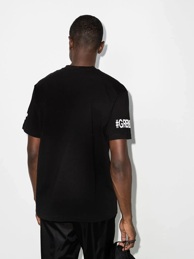 Shop Moncler Black Logo Print Cotton T-shirt