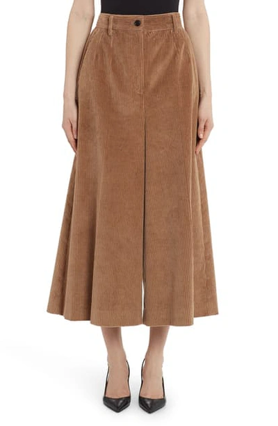 Shop Dolce & Gabbana Corduroy Wide Leg Crop Pants In Tan