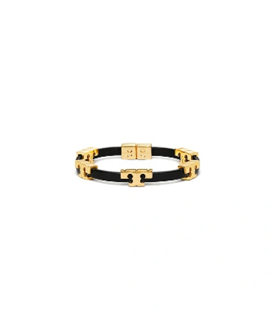 Shop Tory Burch Serif-t Single-wrap Bracelet In Tory Gold / Black / Black