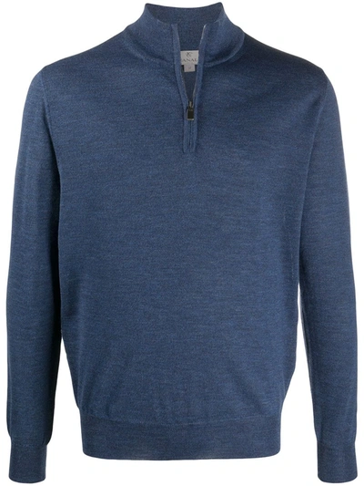 Shop Canali Zipped Funnel-neck Pullover In Blue