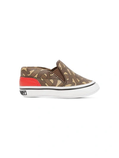 Shop Burberry Monogram Print Slip-on Sneakers In Brown