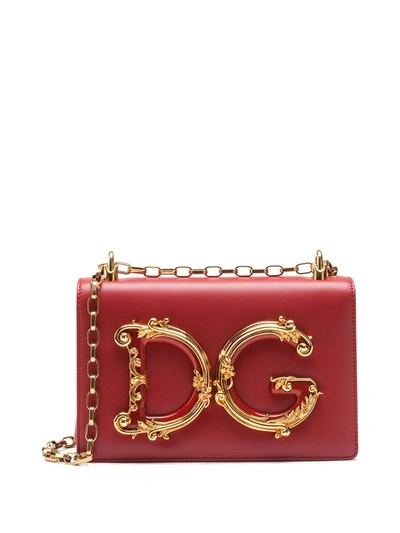 Shop Dolce & Gabbana Dg Girls Leather Shoulder Bag In Red