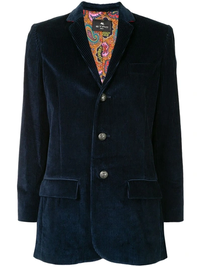 Shop Etro Single-breasted Corduroy Blazer In Blue