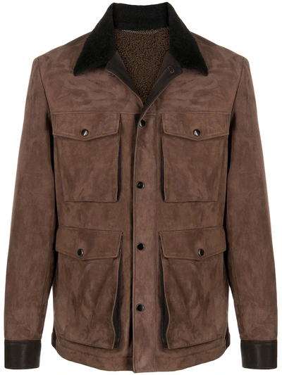 Shop Ajmone Suede Safari Jacket In Brown