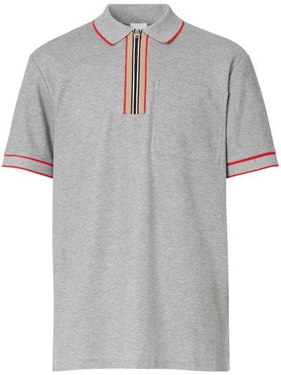 Shop Burberry Icon Stripe Zipped Polo Shirt In Grey