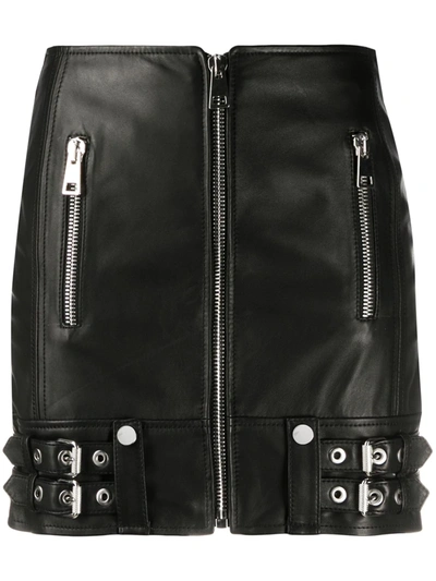 Shop Manokhi Zip Detail Leather Mini Skirt In Black
