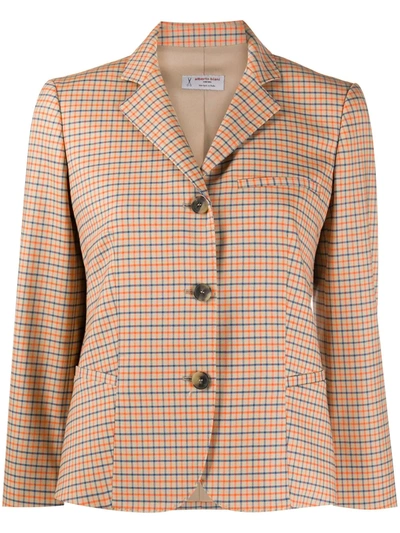 Shop Alberto Biani Checked Collared Jacket In Orange