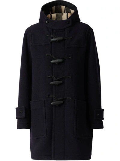 Shop Burberry Check-lined Duffle Coat In Blue