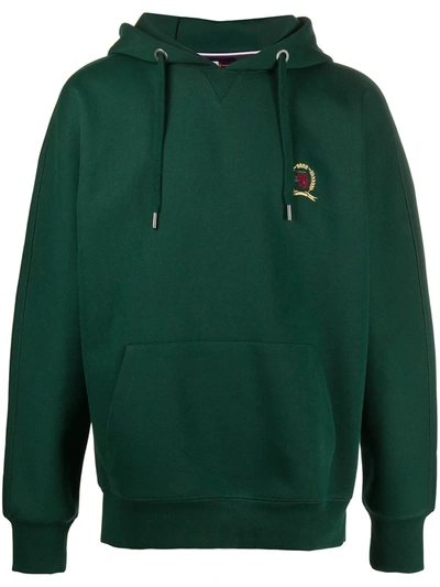 Shop Tommy Hilfiger Logo Print Cotton Hoodie In Green