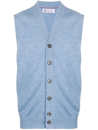 Shop Brunello Cucinelli Button-up Cashmere Vest In Blue