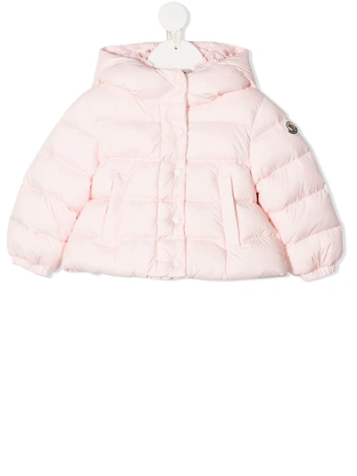 Shop Moncler Feather Down Hooded Jacket In Pink