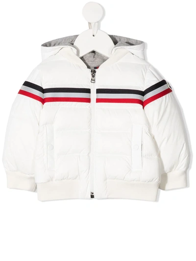 Shop Moncler Striped Hooded Down Jacket In White