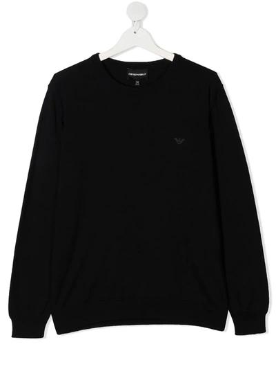 Emporio Armani Embroidered Logo Jumper In Blue