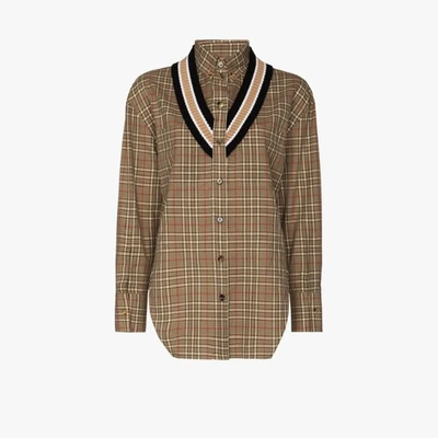 Shop Burberry Ribbed Trim Check Cotton Shirt In Neutrals