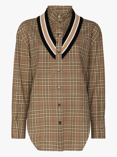 Shop Burberry Ribbed Trim Check Cotton Shirt In Neutrals