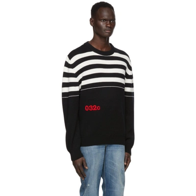 Shop 032c Black Merino Stripe Logo Sweater In Black/white