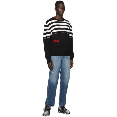 Shop 032c Black Merino Stripe Logo Sweater In Black/white