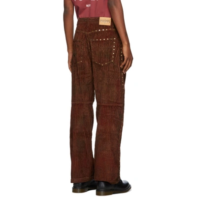 Shop Phipps Red And Brown Corduroy Tie-dye Studded Trousers In Forest Mult