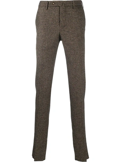 Shop Pt01 Houndstooth Slim-fit Tailored Trousers In Brown