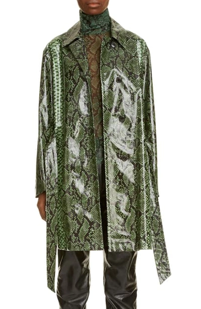 Shop Dries Van Noten Ramblas Python Print Coated Cotton Coat In Green 604