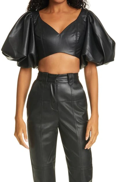 Shop Aje Rebellion Faux Leather Crop Top In Onyx