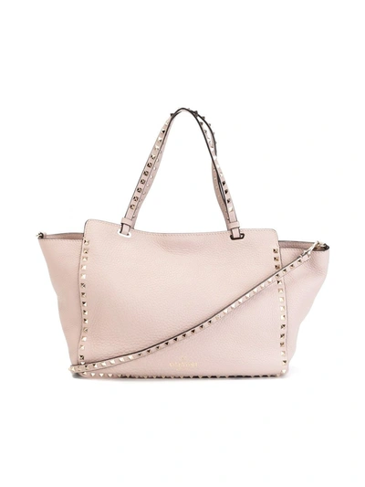 Shop Valentino Rockstud Leather Tote Bag In Pink