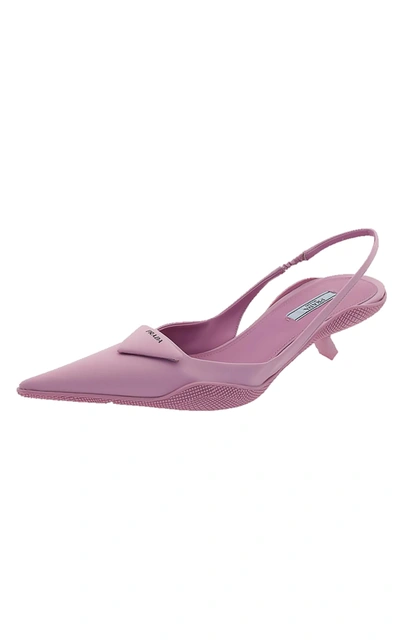 Shop Prada Women's Logo-detailed Nylon Slingback Pumps In Black,pink