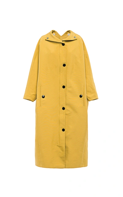 Shop Prada Women's Oversized Nylon Hooded Rain Coat In Yellow