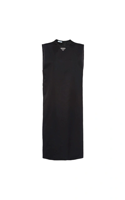 Shop Prada Logo-detailed Gabardine Midi Dress In Black