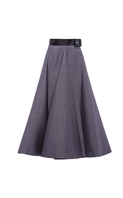Shop Prada Women's Belted Mohair-wool A-line Midi Skirt In Grey