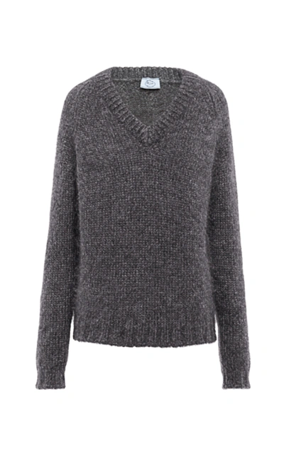 Shop Prada Mohair-blend V-neck Sweater In Grey