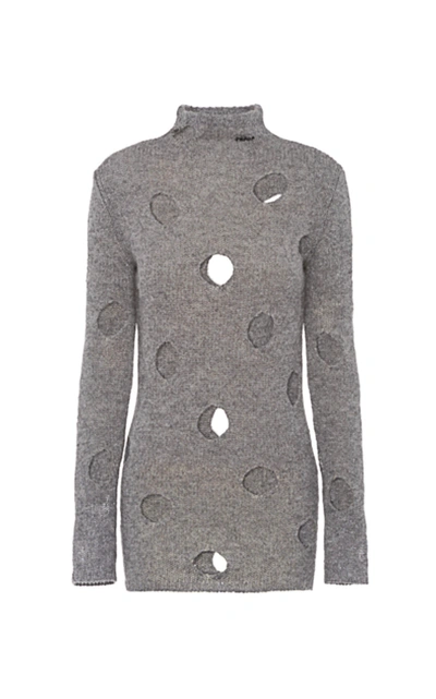 Shop Prada Distressed Wool Turtleneck Top In Grey